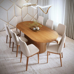 MESA LIVING 2.2 TOPE LAMINADO MADERA OVALADA