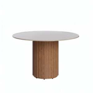 MESA DE COMEDOR LIVING 1.20 VIDRIO REDONDO OFF WHITE/CINAMOMO - Imagen 2