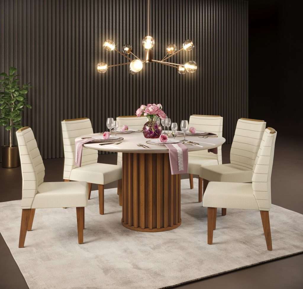 MESA VIENA REDONDA 1360X1360X30 FREIJO/ OFF WHITE