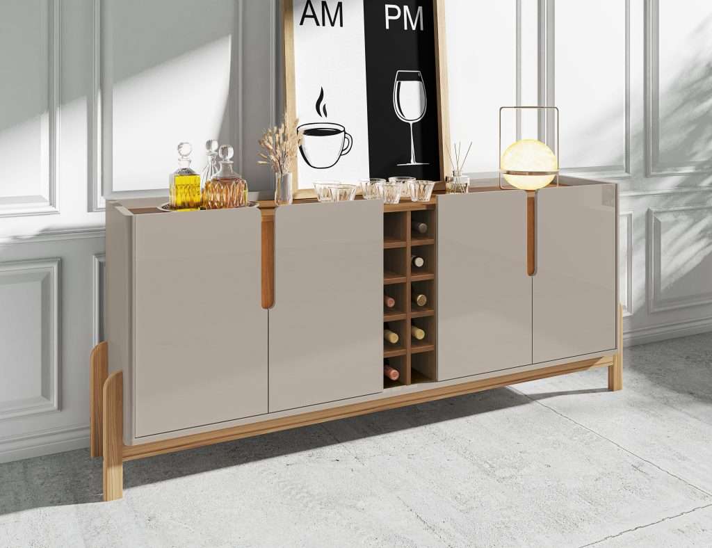 CREDENZA-BUFFET LIZZ 1,90 CON 4 PUERTAS OFF WHITE HIGH GLOSS/ CEDAR