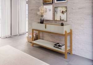 CONSOLA-REPISA LIZZ CON 2 GAVETAS OFF WHITE HIGH GLOSS/ CEDAR
