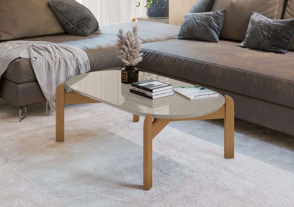 MESA DE CENTRO LIZZ OBLONGA OFF WHITE HIGH GLOSS/ CEDAR