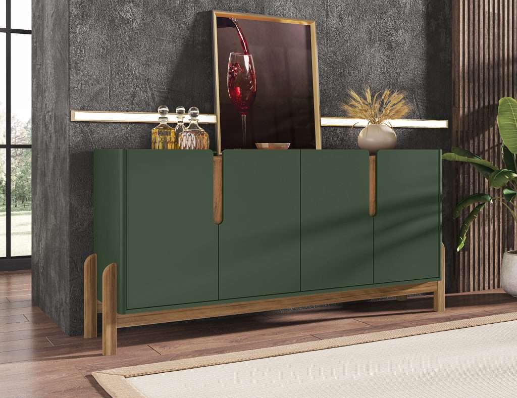 CREDENZA-BUFFET CON 4 PUERTAS OLIVE GREEN/ CEDAR