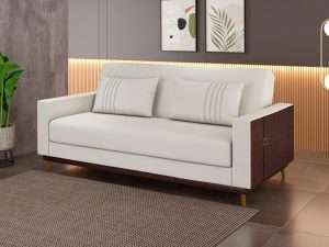 SOFA CAMA MX ESTHER BASE REVESTIDA  LEATHER MARRON OFF WHITE