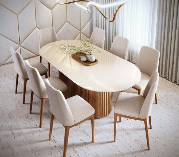 MESA LIVING 2.2 - VIDRO OVAL OFF WHITE/CINAMOMO