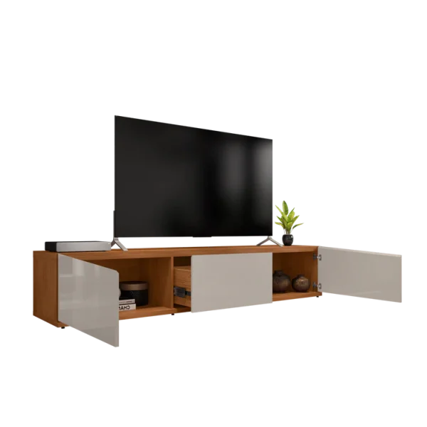 RACK EROS 180CM TV CEDAR / OFF WHITE HIGH GLOSS - Imagen 2