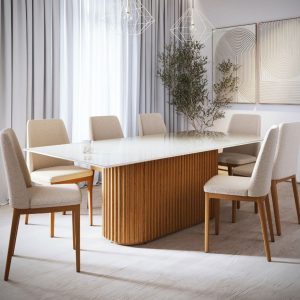 MESA LIVING 1.8 - VIDRO RETANGULAR OFF WHITE/CINAMOMO