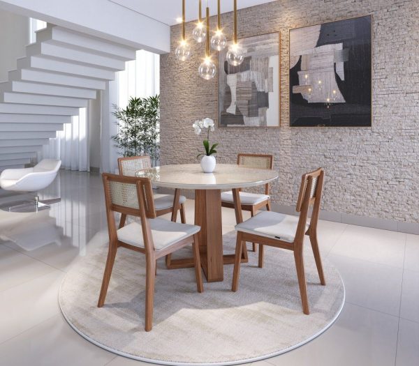 JUEGO DE COMEDOR WOOD 1.2 RED 4 SILLAS CLASSIC TELA LINO NATURE