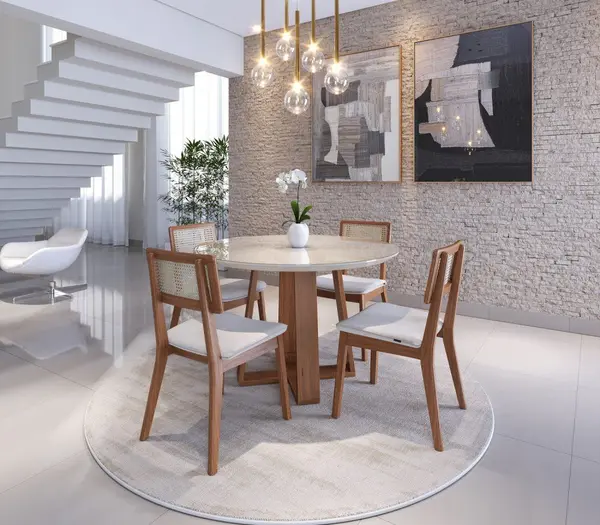JUEGO DE COMEDOR WOOD 1.2 RED 4 SILLAS CLASSIC TELA LINO NATURE