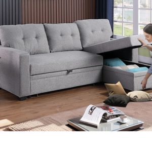 SOFA 3 POSICIONES CON CAJON GRIS OSCURO