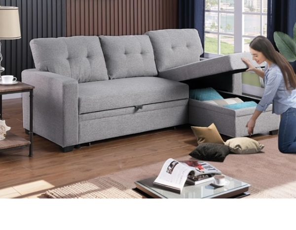 SOFA 3 POSICIONES CON CAJON GRIS OSCURO