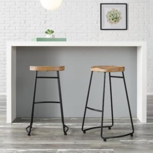 Taburete de bar (set de 2) StyleWell Modern Black Metal Backless Bar Stool with Wood Seat