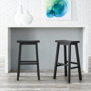 BANQUETAS STYLE WELL CHARCOAL BLACK WOOD BACKLESS SADDLE BAR STOOLS S...