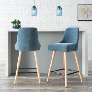 BANQUETA STYLE WELL 30 IN. BENFIELD TWILIG/NATURAL BLUE WOOD UPHOLSTE...