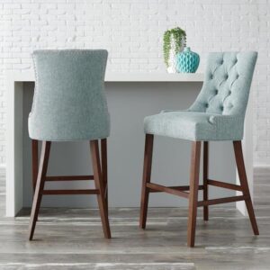 BANQUETAS STYLE WELL BAKERFORD ALOE BLUE UPHOLSTERED BAR STOOL WITH B...