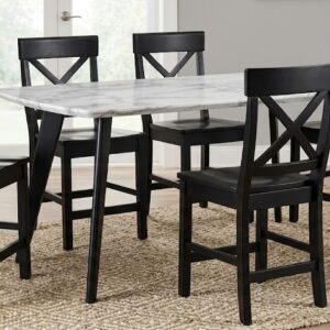 JUEGO DE COMEDOR DE 6 SILLAS DE MADERA TOPE MARMOLIZADO