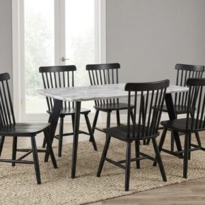 JUEGO DE COMEDOR DE 6 SILLAS WINDSOR CON TOPE MARMOLIZADO