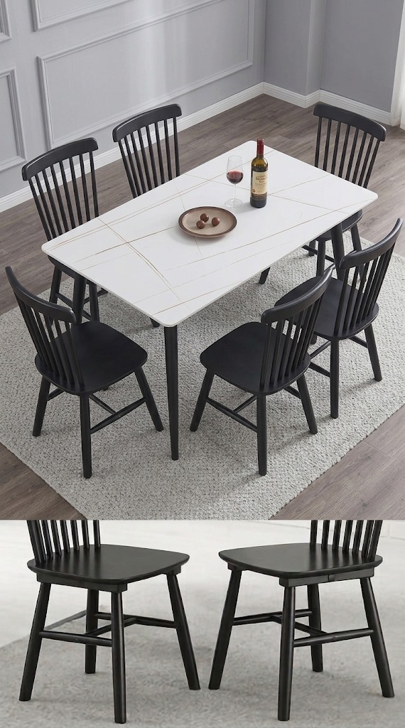 JUEGO DE COMEDOR DE 6 SILLAS WINDSOR CON TOPE MARMOLIZADO
