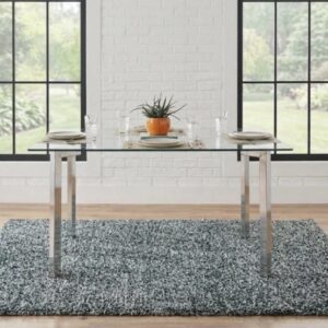 MESA DE COMEDOR 6 SILLAS P PLATEADAS TOPE CRISTAL