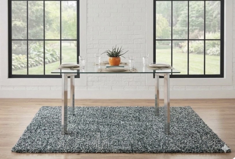 MESA DE COMEDOR 6 SILLAS P PLATEADAS TOPE CRISTAL