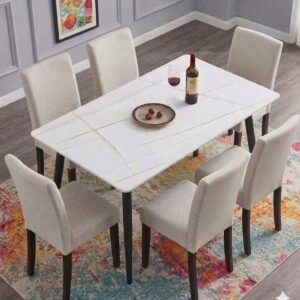 JUEGO DE COMEDOR DE 6 SILLAS DE MADERA BANTORD CON TOPE MARMOLIZADO 160X90X75